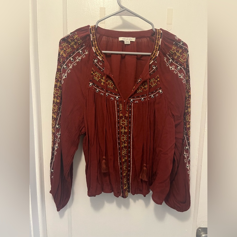 AE Gauze Embroidered Boho Top